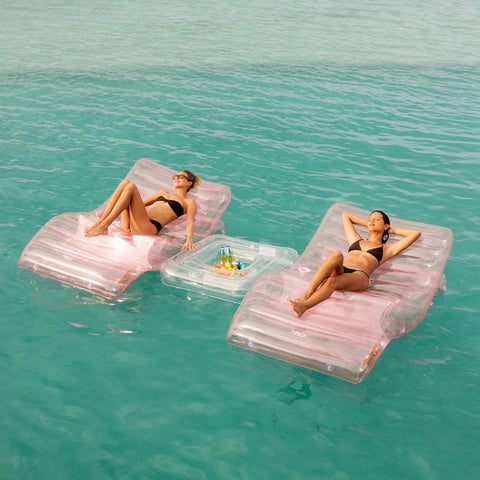 FUNBOY Giant Inflatable Luxury Clear Pale Pink Chaise Lounger